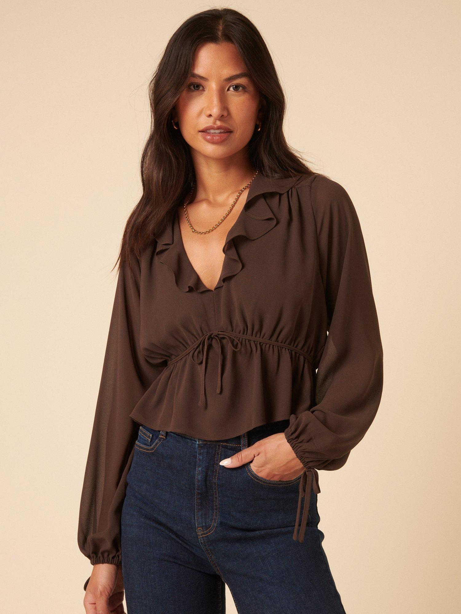 Nobody's Child Arden Ruffle Blouse, Brown