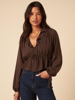 Nobody's Child Arden Ruffle Blouse, Brown, Brown