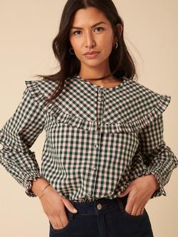 Nobody's Child Jennifer Gingham Oversized Collar Top, Green/Pink, Green/Pink