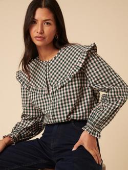 Nobody's Child Jennifer Gingham Oversized Collar Top, Green/Pink - view 2, Green/Pink