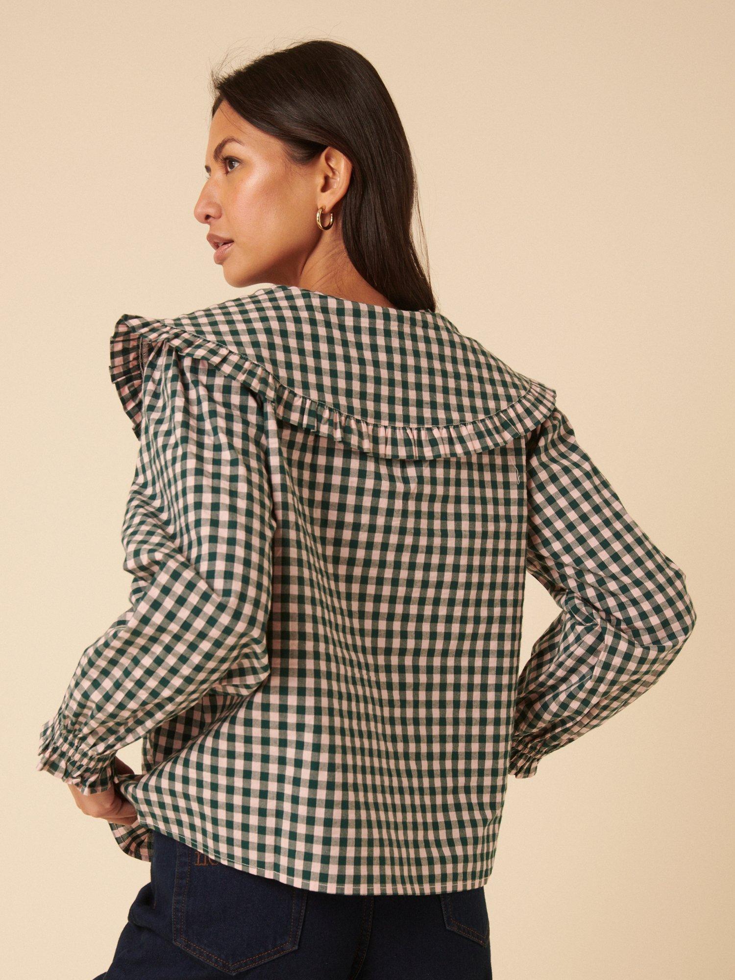 Product image 5 of 5, which shows Nobody's Child Jennifer Gingham Oversized Collar Top, Green/Pink, 16