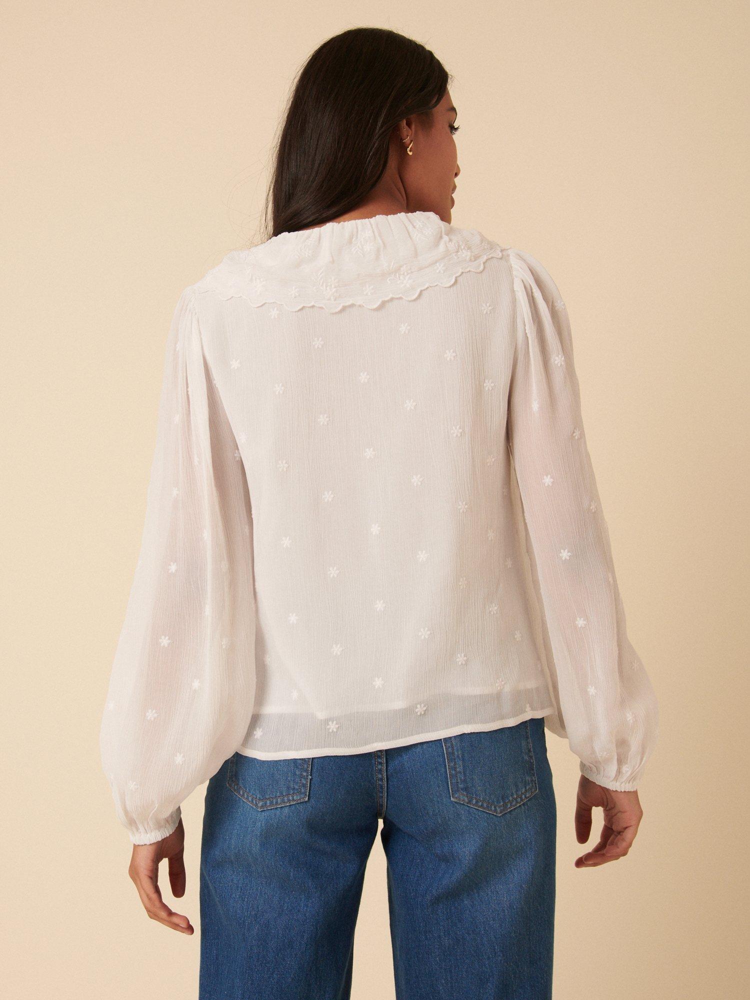 Product image 5 of 5, which shows Nobody's Child Lysander Frill Collar Embroidered Blouse, White, 16