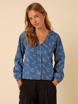 Nobody's Child Towan Sailor Collar Floral Denim Blouse, Denim, Denim