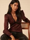 Nobody's Child Angela Long Sleeve Lace V-Neck Top, Chocolate