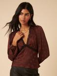 Nobody's Child Angela Long Sleeve Lace V-Neck Top, Chocolate