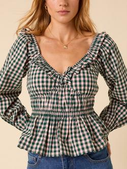 Nobody's Child Taggie Gingham Top, Green/Pink - view 2, Green/Pink