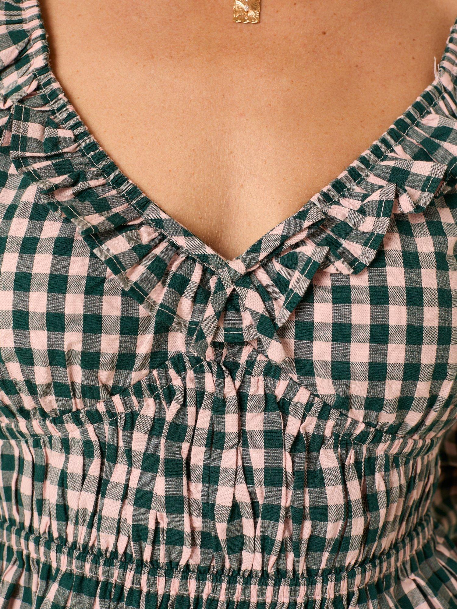 Product image 4 of 5, which shows Nobody's Child Taggie Gingham Top, Green/Pink, 10