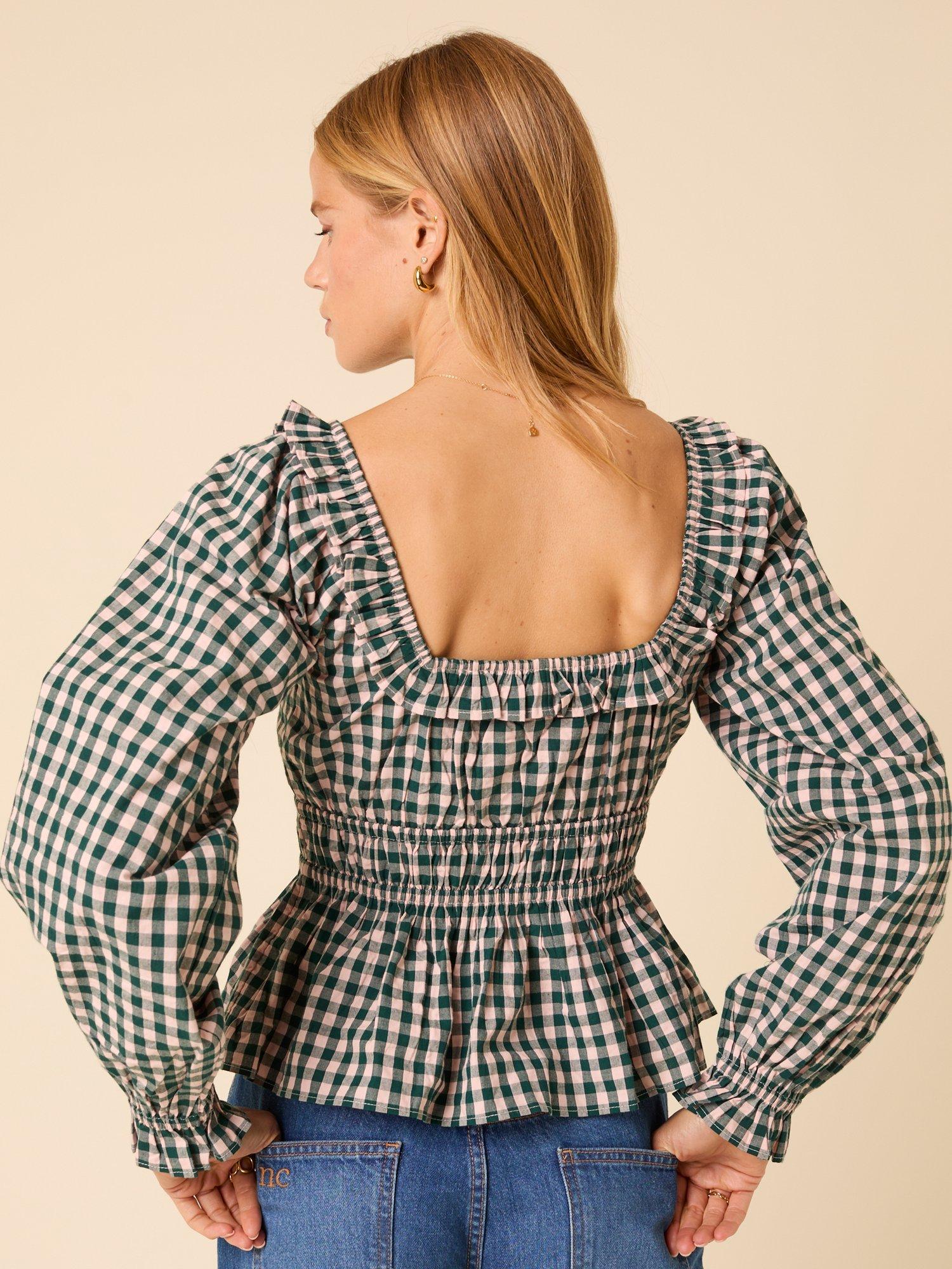 Product image 5 of 5, which shows Nobody's Child Taggie Gingham Top, Green/Pink, 10