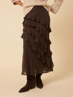 Nobody's Child Arden Ruffle Maxi Skirt, Brown - view 2, Brown
