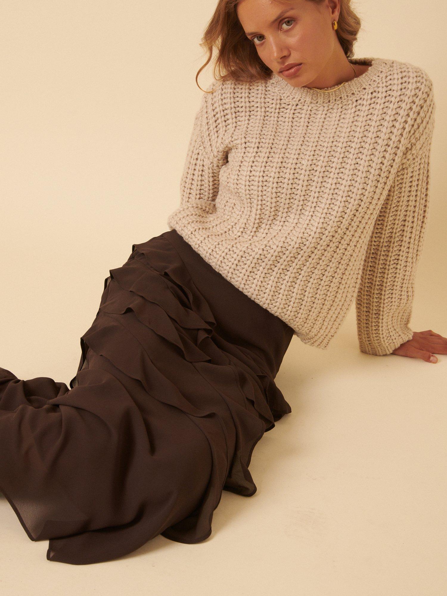Product image 3 of 5, which shows Nobody's Child Arden Ruffle Maxi Skirt, Brown, 6
