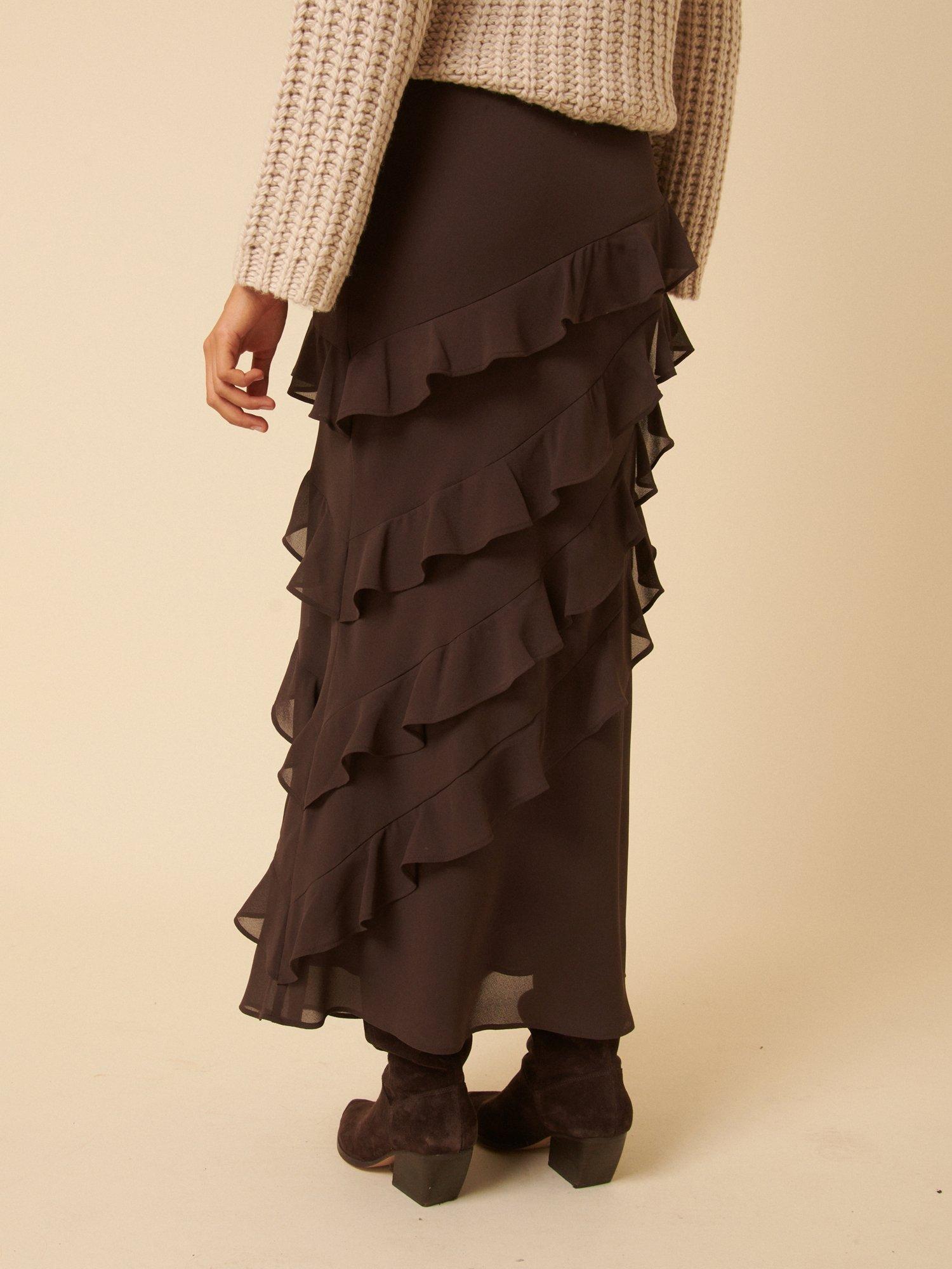 Product image 4 of 5, which shows Nobody's Child Arden Ruffle Maxi Skirt, Brown, 6