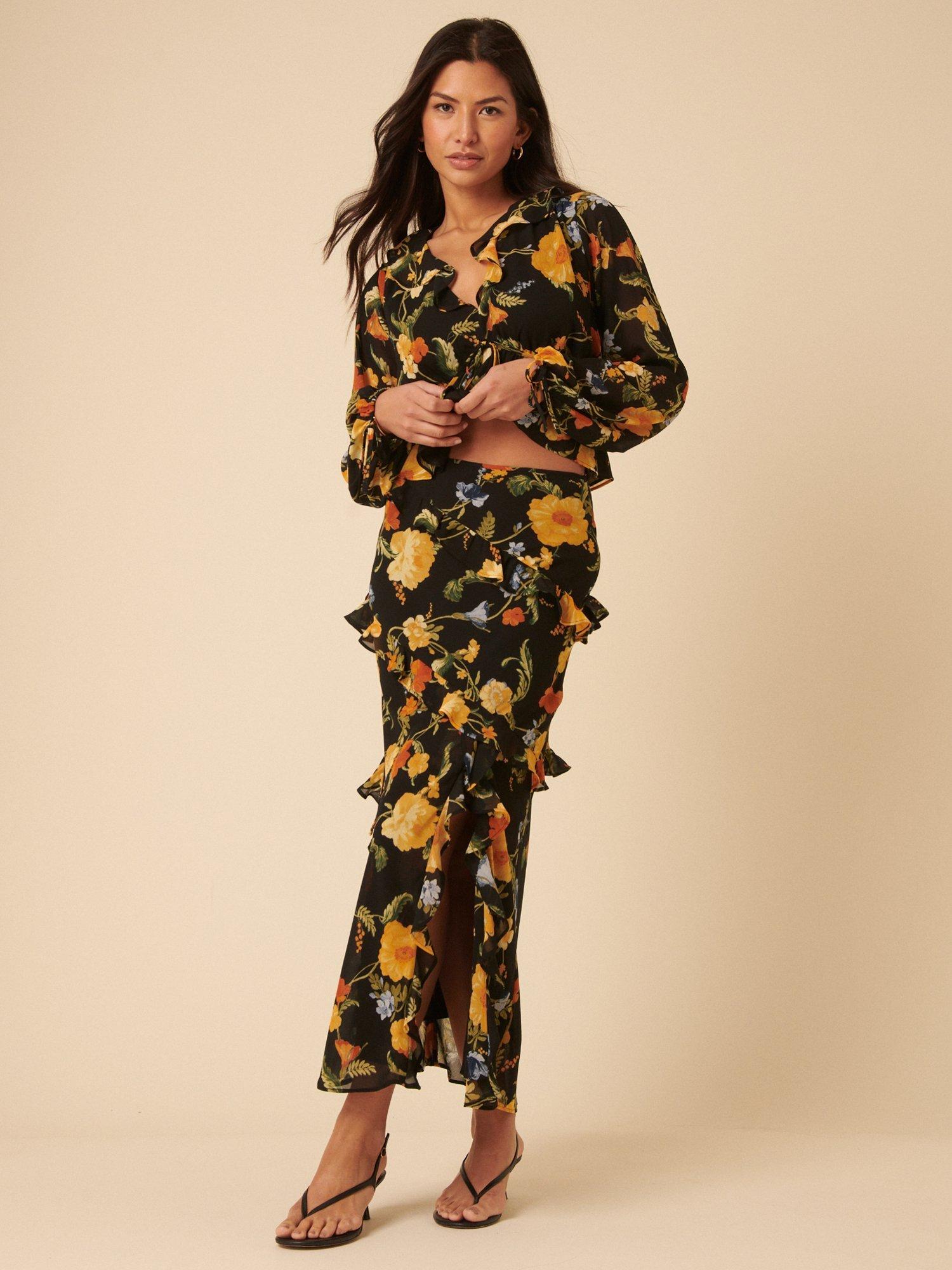 Product image 1 of 5, which shows Nobody's Child Kamala Ruffle Floral Skirt, Multi, 6