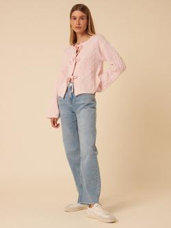 Nobody's Child Tie Front Cable Knit Cardigan, Pink, Pink