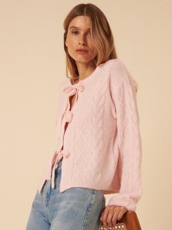 Nobody's Child Tie Front Cable Knit Cardigan, Pink - view 2, Pink