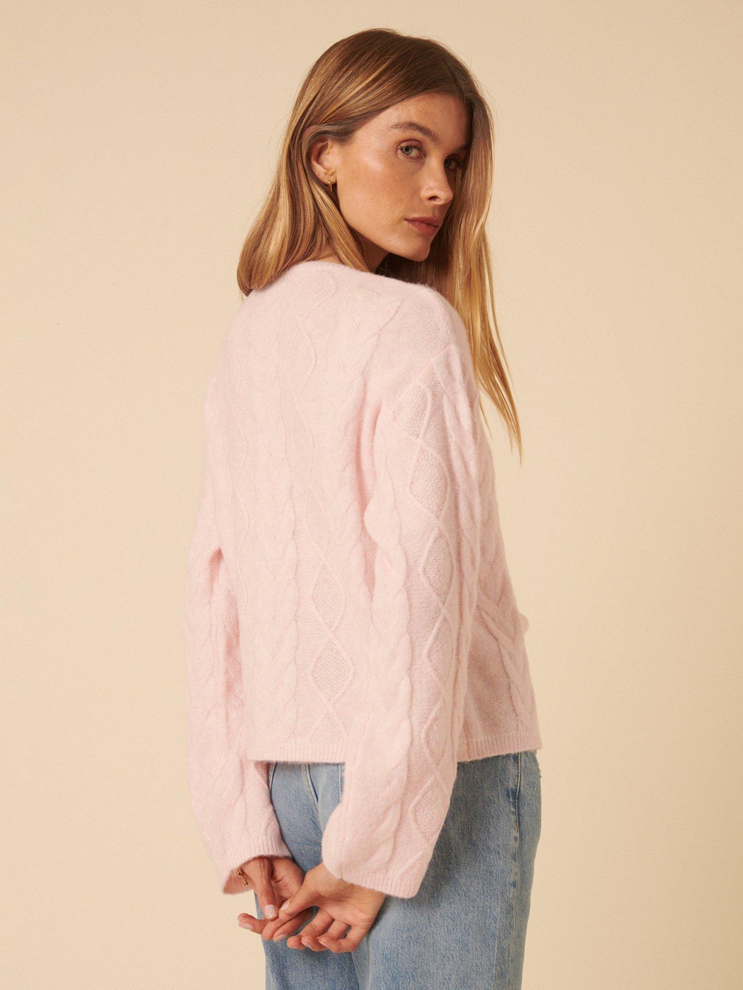 Product image 5 of 5, which shows Nobody's Child Tie Front Cable Knit Cardigan, Pink, XS