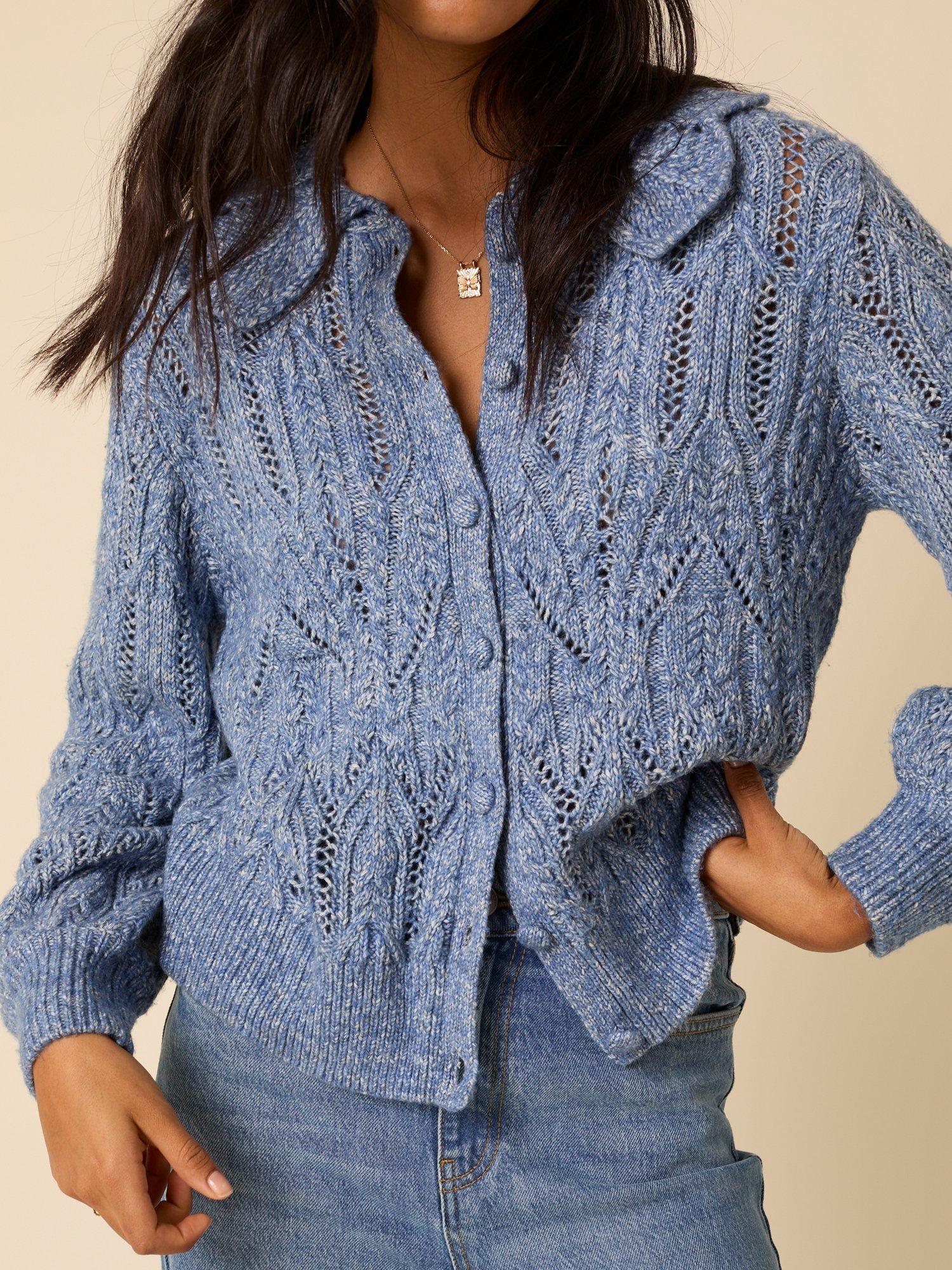 トップス INNOCENCE NYC KNIT CARDIGAN Nobody's Child Pointelle Chunky Knit Cardigan, Blue