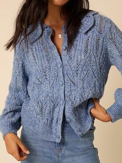 Nobody's Child Pointelle Chunky Knit Cardigan, Blue - view 2, Blue