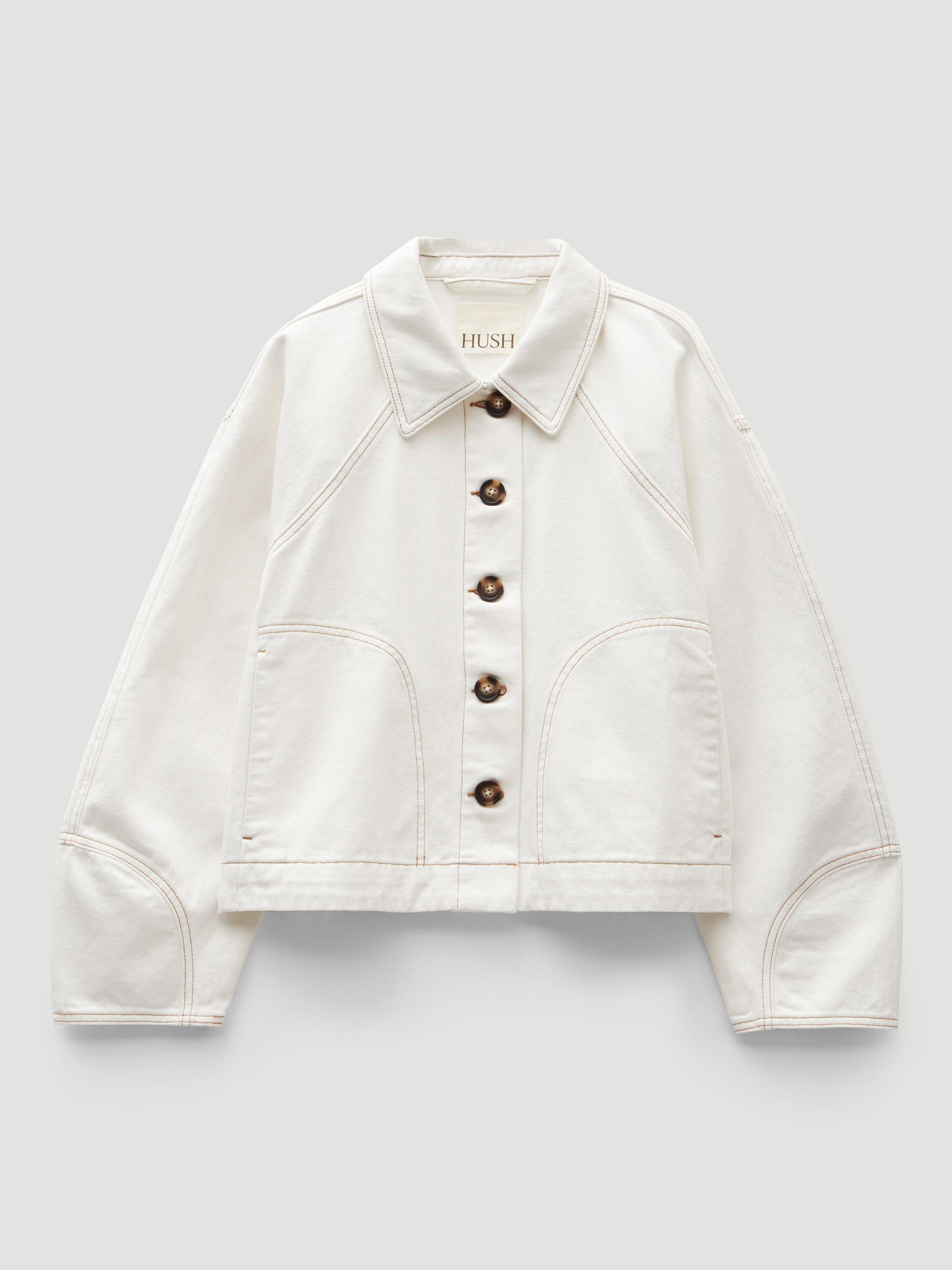 Product image 4 of 7, which shows HUSH Barrel Sleeve Swing Jacket, White, M-L