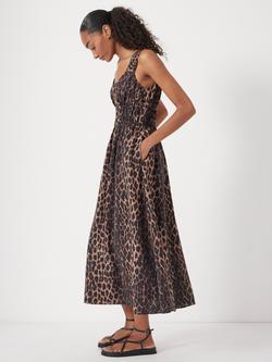 HUSH Leopard Print Gathered Straps Midi Dress, Multi - view 2, Multi