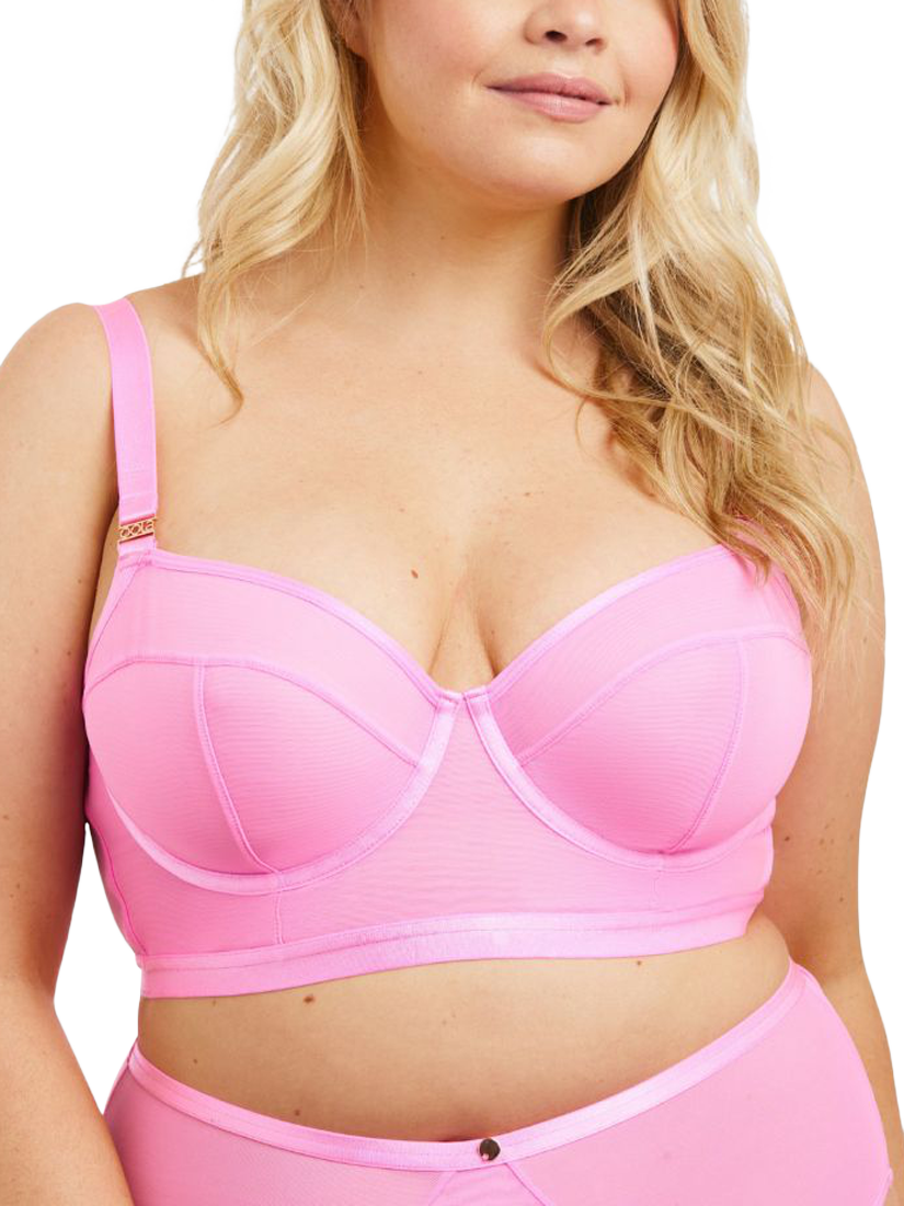 Product image 1 of 6, which shows Oola Lingerie Soft Mesh Longline Balconette Bra, Pink, 38D