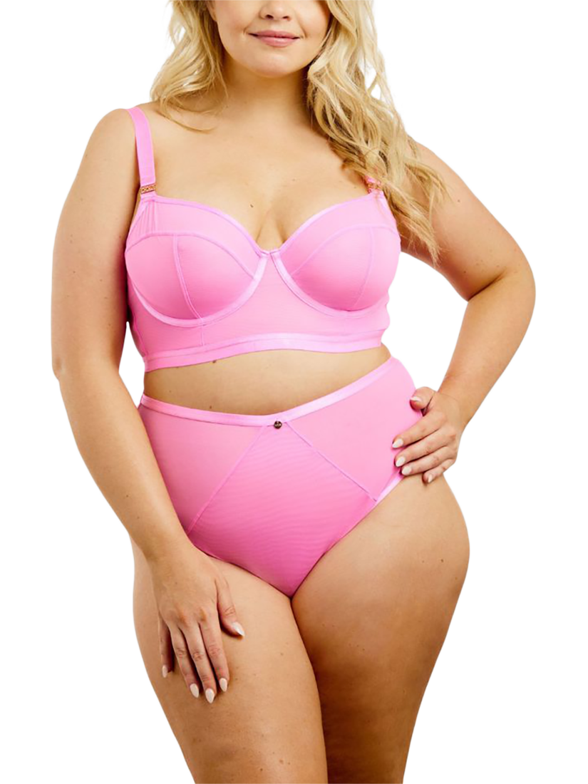 Product image 2 of 6, which shows Oola Lingerie Soft Mesh Longline Balconette Bra, Pink, 38D
