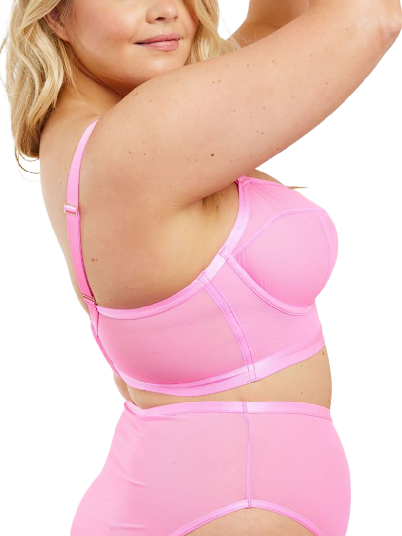 Product image 4 of 6, which shows Oola Lingerie Soft Mesh Longline Balconette Bra, Pink, 38D