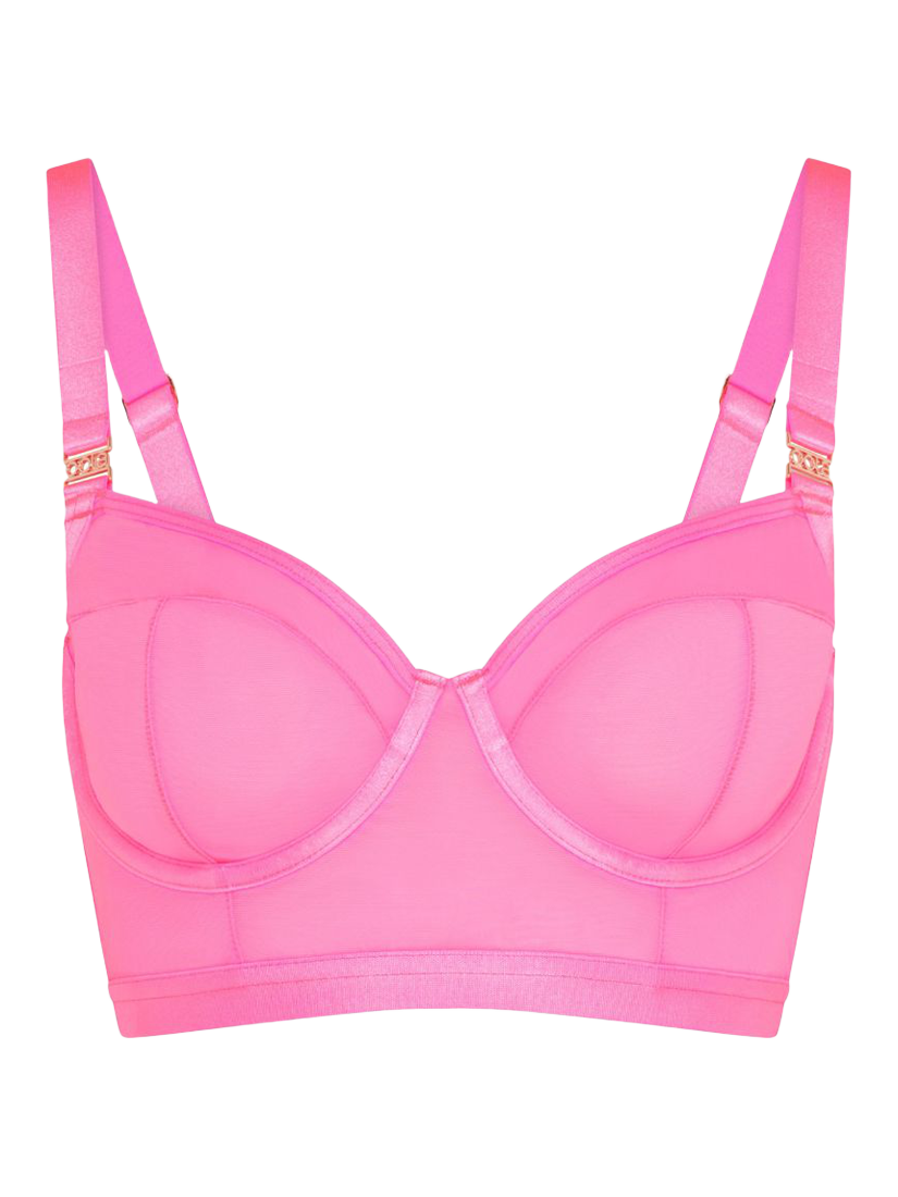 Product image 6 of 6, which shows Oola Lingerie Soft Mesh Longline Balconette Bra, Pink, 38D