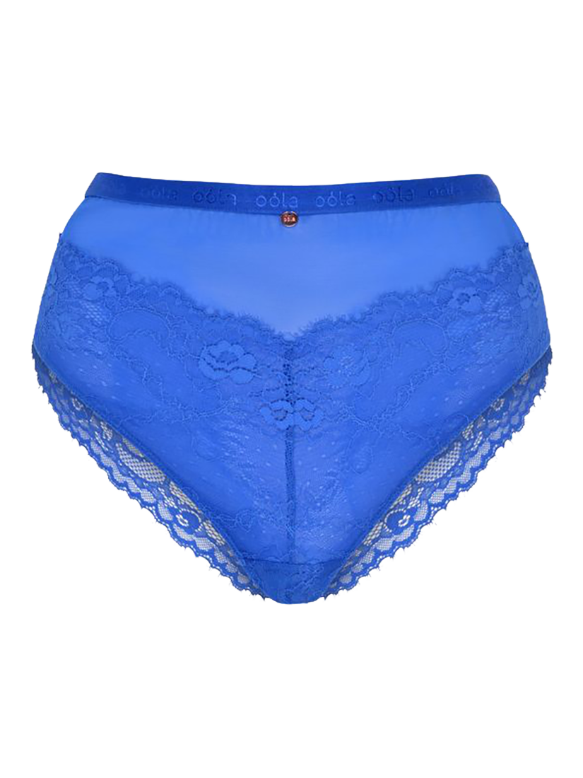 Product image 6 of 6, which shows Oola Lingerie Lace and Logo High Waist Knickers, Cobalt, 14-16