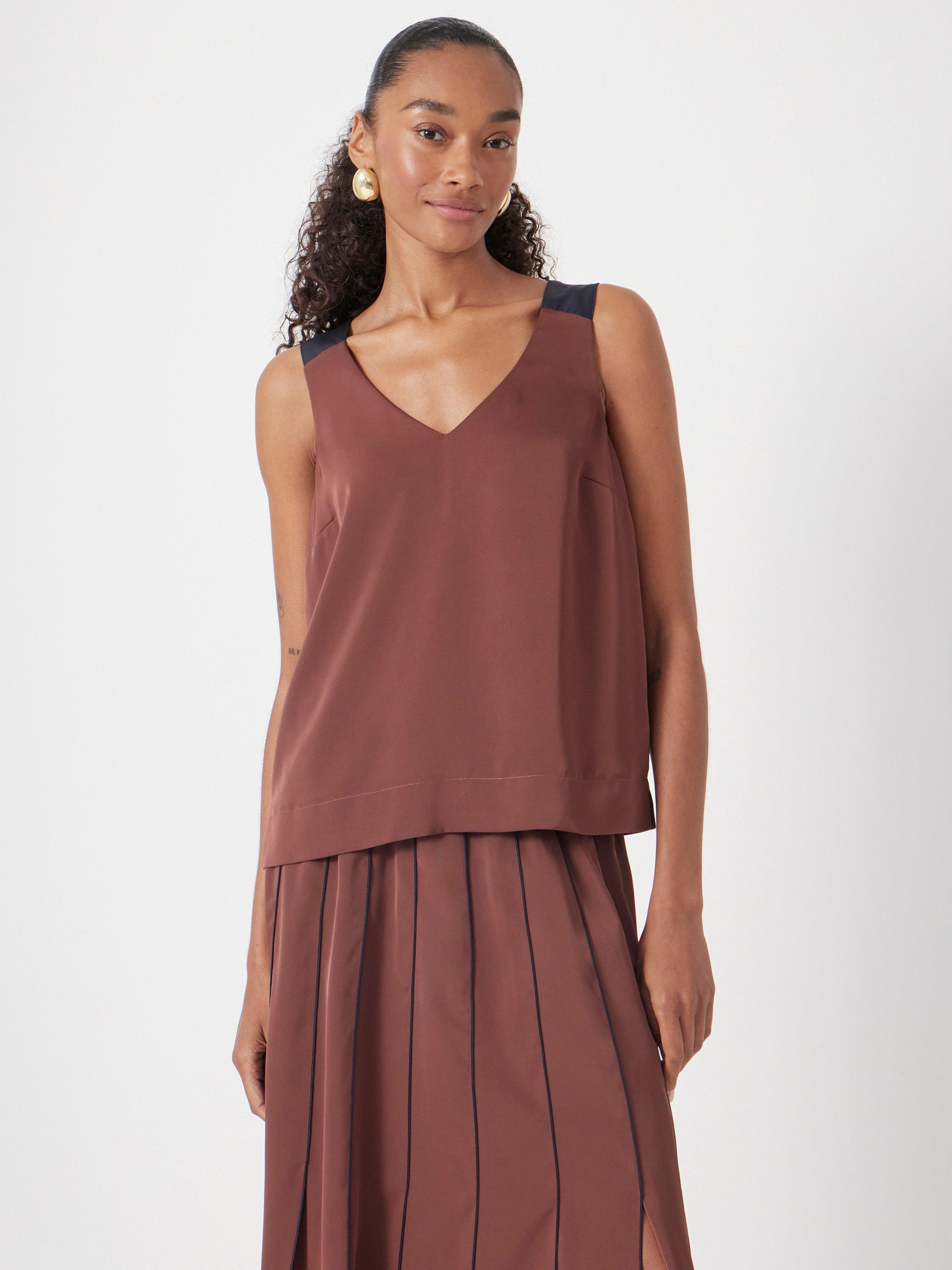 Product image 2 of 5, which shows HUSH Pippa Satin V-Neck Top, Burgundy Brown, 10