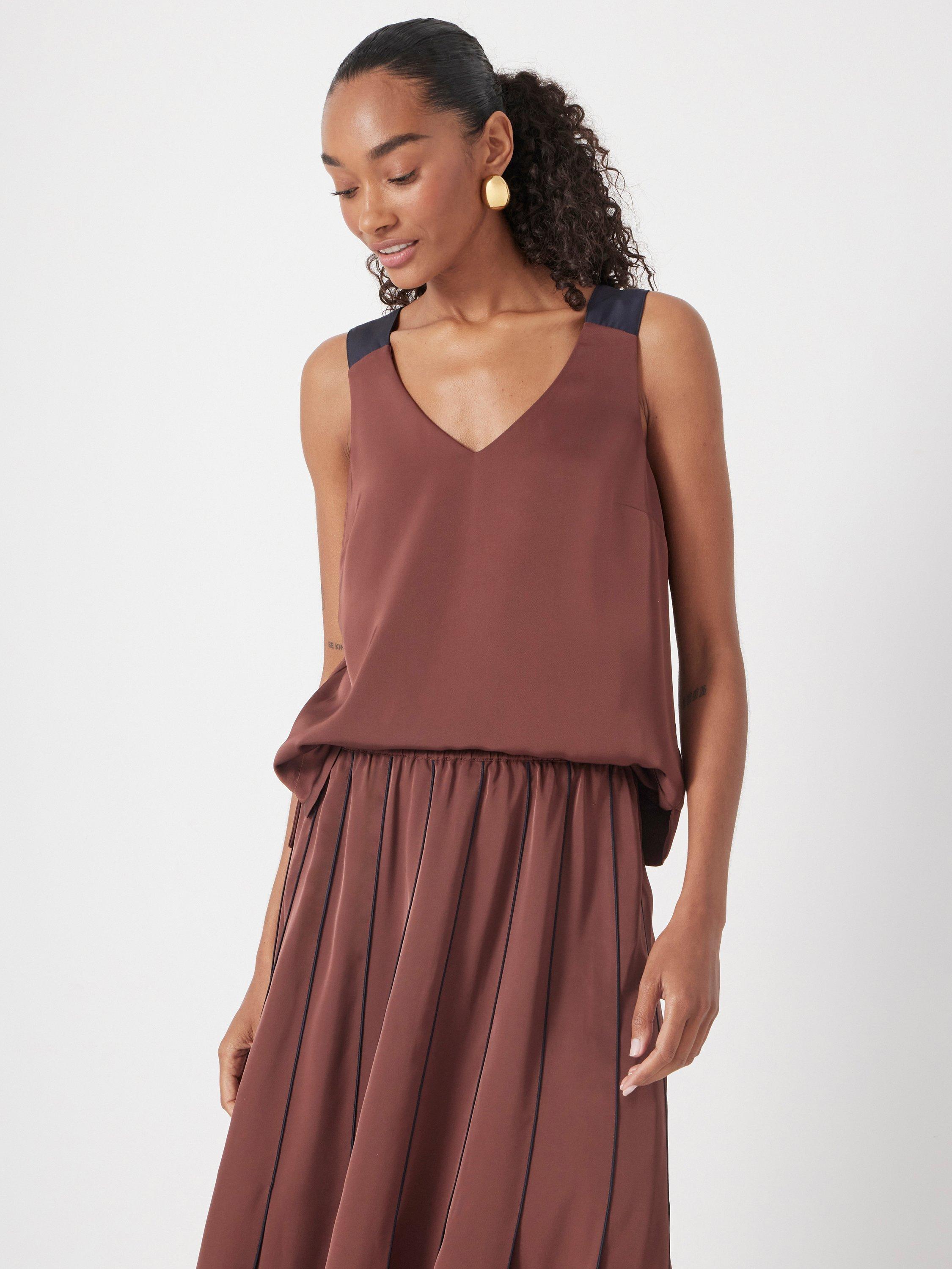 Product image 3 of 5, which shows HUSH Pippa Satin V-Neck Top, Burgundy Brown, 10