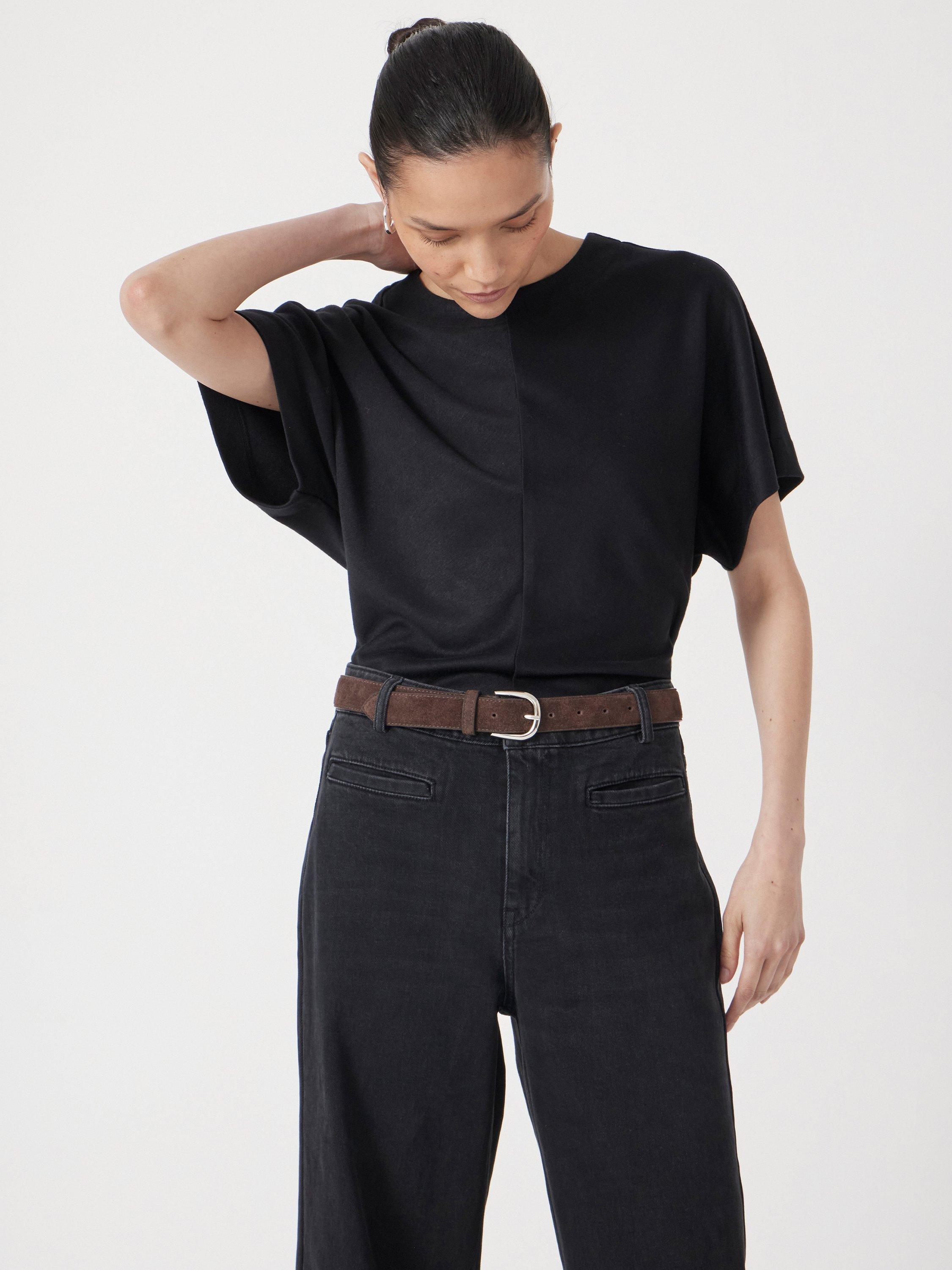 Product image 1 of 6, which shows HUSH Front Seam Grown On Sleeve Top, Black, L