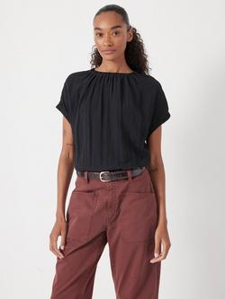 HUSH Gathered Crew Neck Detail Top containing LENZING™ ECOVERO™ Viscose, Black