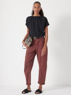 HUSH Gathered Crew Neck Detail Top containing LENZING™ ECOVERO™ Viscose - view 2, Black