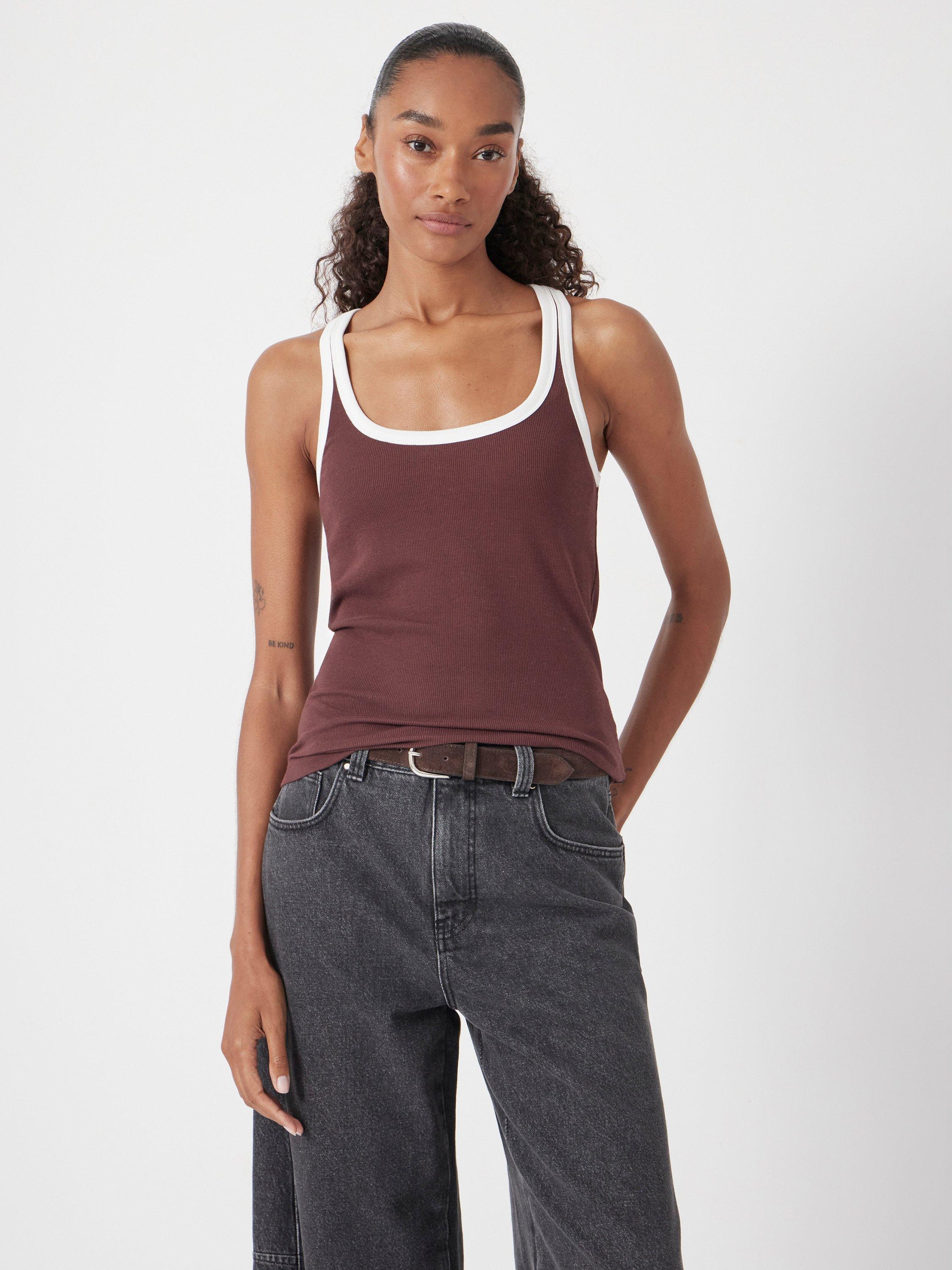Product image 1 of 5, which shows HUSH Contrast Trim Vest Top, Rum Raisin, M