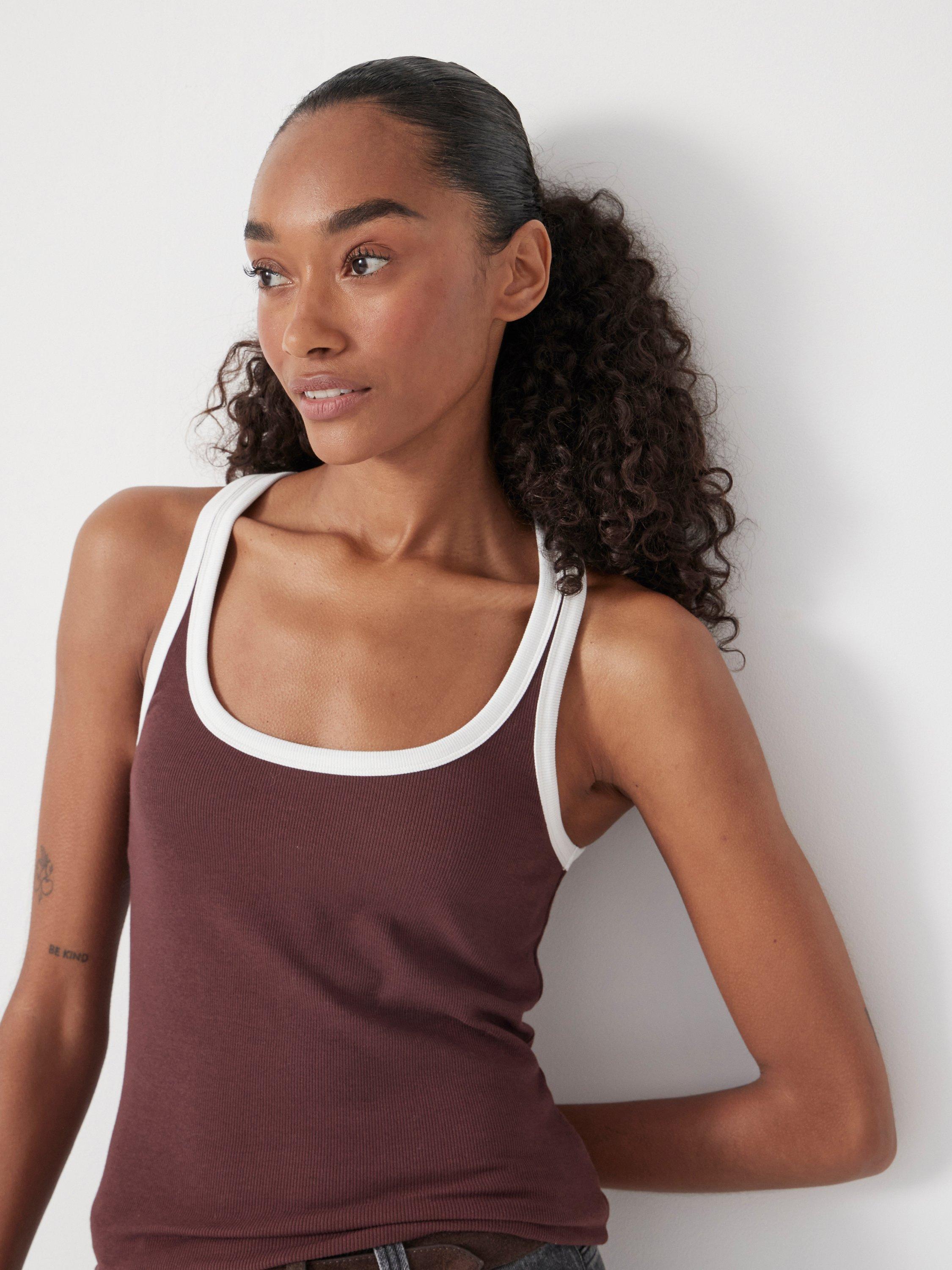 Product image 3 of 5, which shows HUSH Contrast Trim Vest Top, Rum Raisin, M