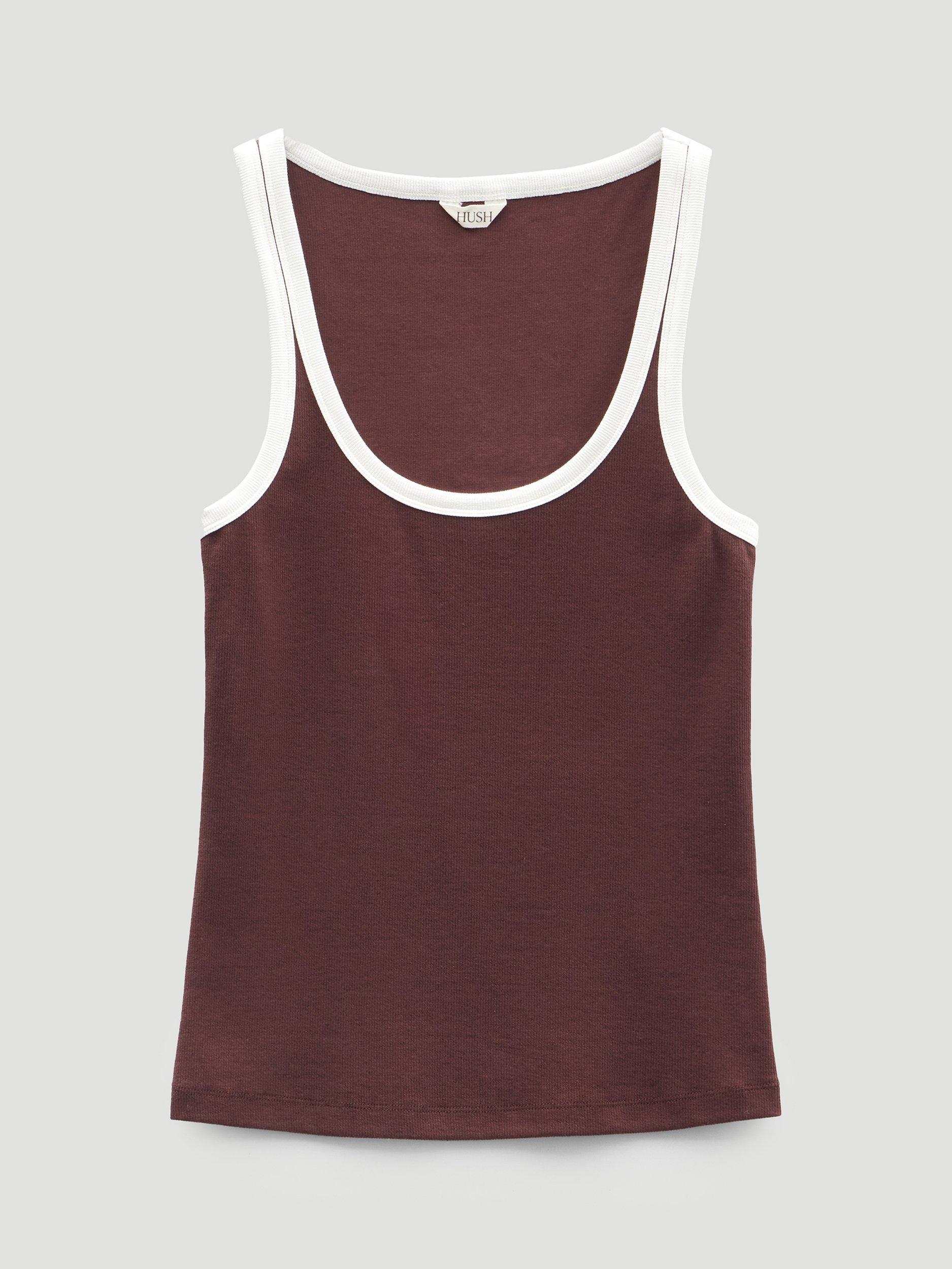Product image 4 of 5, which shows HUSH Contrast Trim Vest Top, Rum Raisin, M
