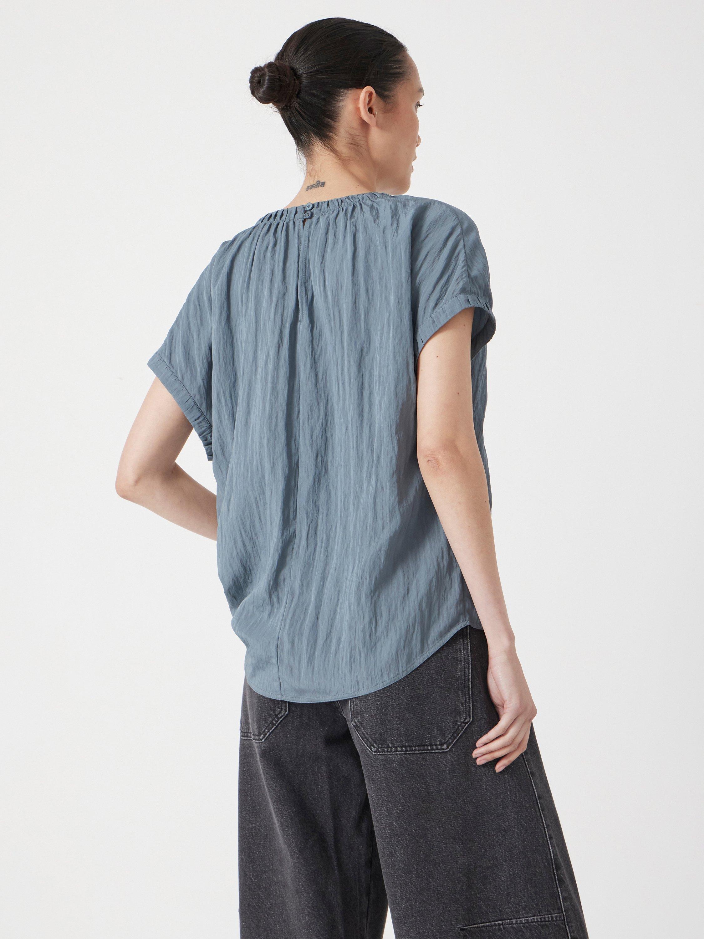 Product image 2 of 5, which shows HUSH Gathered Crew Neck Detail Top containing LENZING™ ECOVERO™ Viscose, Stormy Blue, XXS