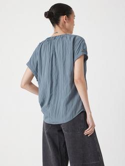 HUSH Gathered Crew Neck Detail Top containing LENZING™ ECOVERO™ Viscose - view 2, Stormy Blue