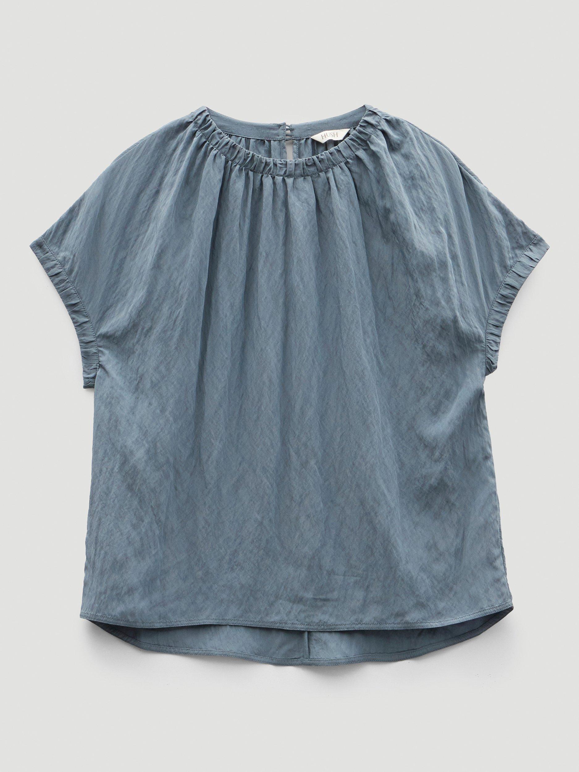 Product image 4 of 5, which shows HUSH Gathered Crew Neck Detail Top containing LENZING™ ECOVERO™ Viscose, Stormy Blue, XXS