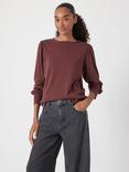 HUSH Emily Puff Sleeve Cotton Jersey Top, Rum Raisin