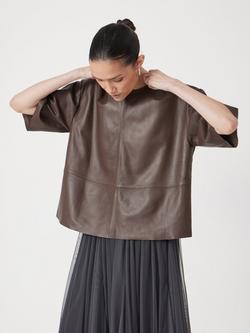 HUSH Soft Pure Leather T-Shirt, Brown, Brown