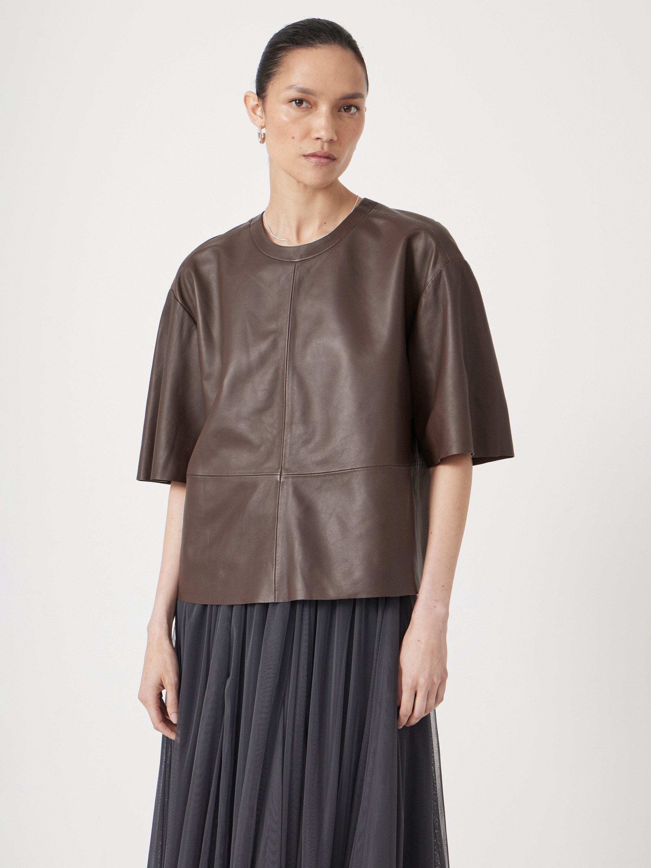 Product image 2 of 6, which shows HUSH Soft Pure Leather T-Shirt, Brown, L