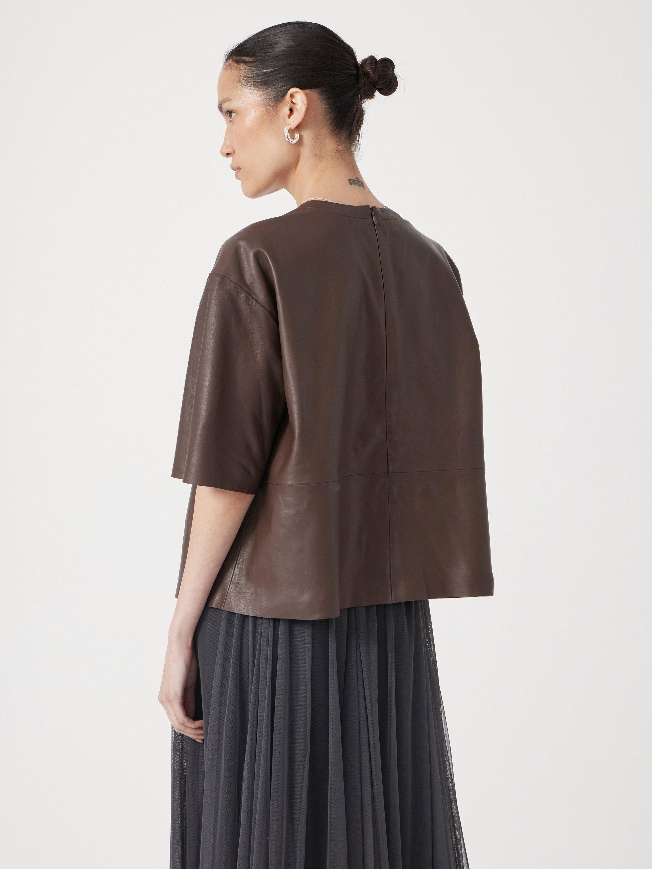 Product image 3 of 6, which shows HUSH Soft Pure Leather T-Shirt, Brown, L