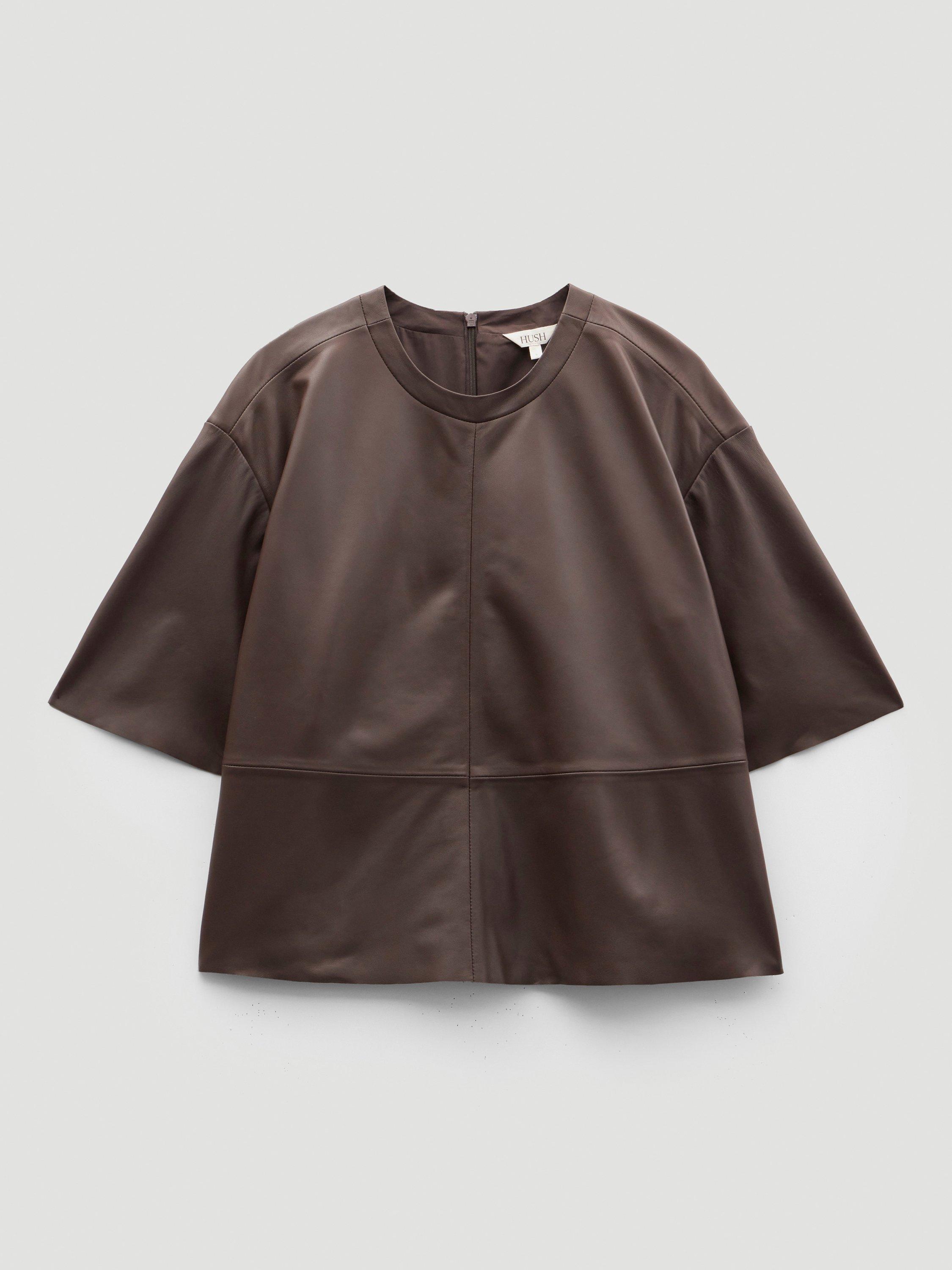 Product image 4 of 6, which shows HUSH Soft Pure Leather T-Shirt, Brown, L