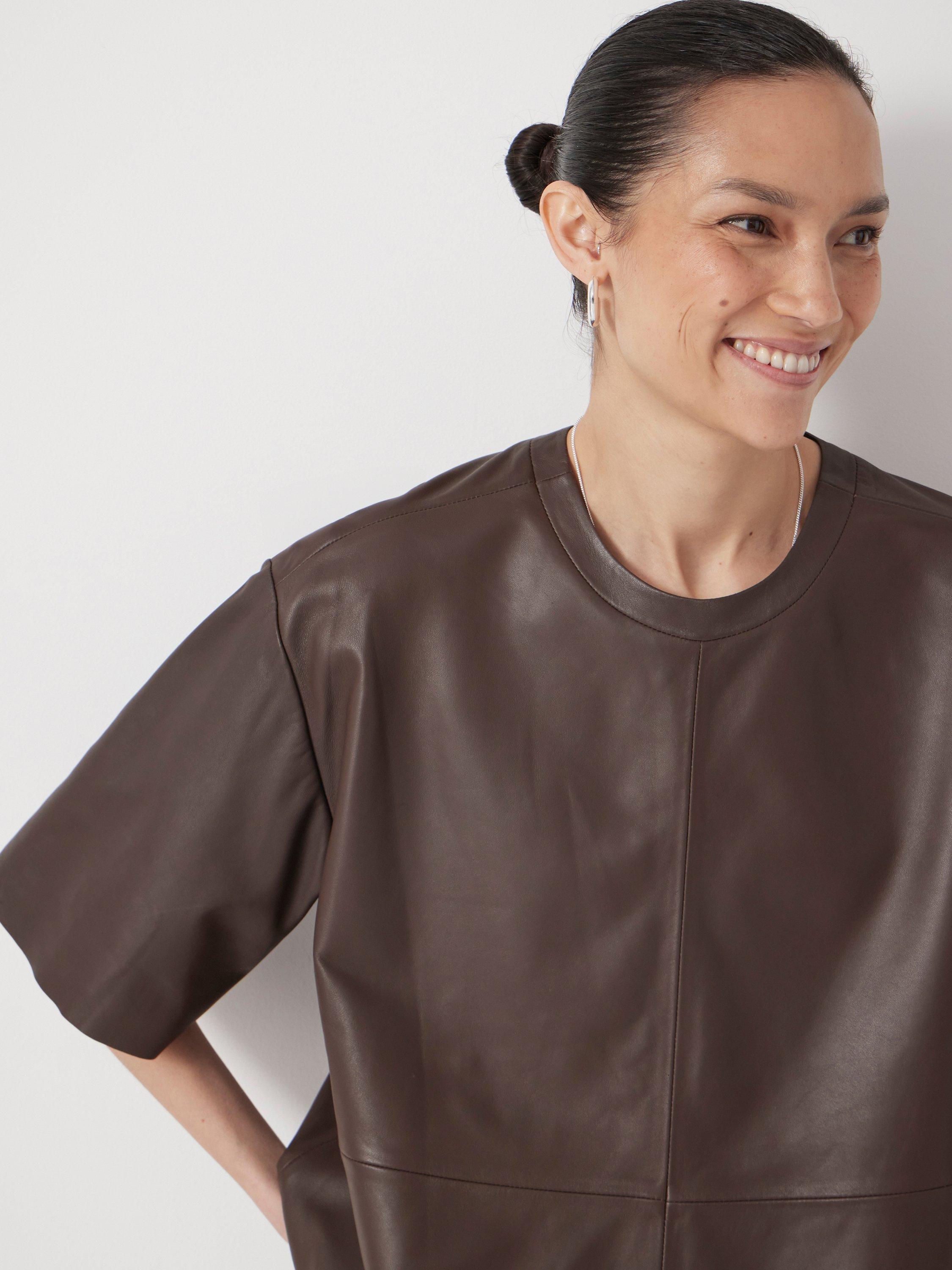 Product image 5 of 6, which shows HUSH Soft Pure Leather T-Shirt, Brown, L