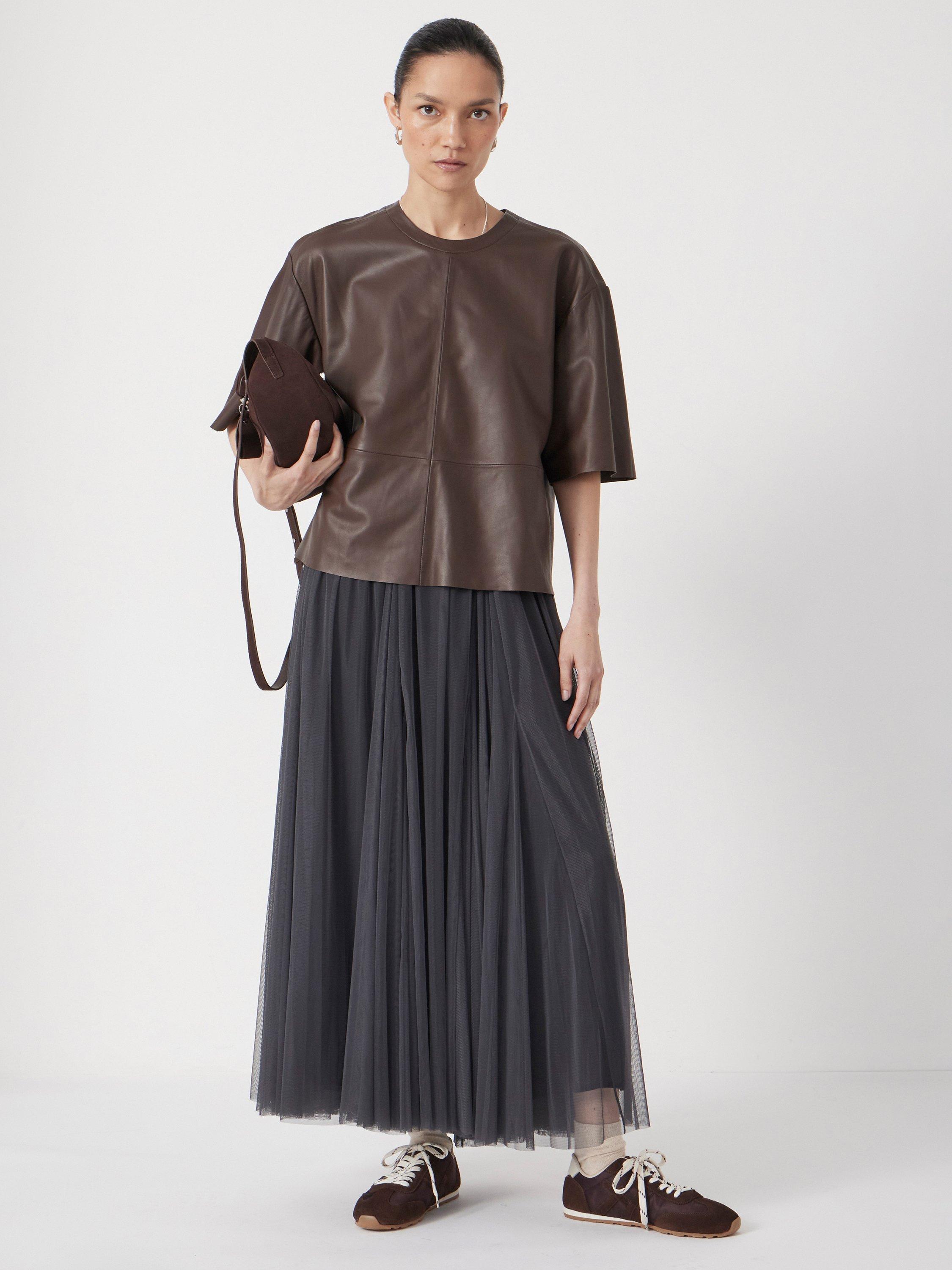 Product image 6 of 6, which shows HUSH Soft Pure Leather T-Shirt, Brown, L
