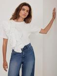 Mint Velvet Frill Detail T-Shirt, White Ivory