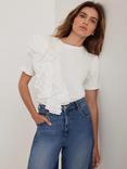 Mint Velvet Frill Detail T-Shirt, White Ivory