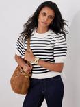 Mint Velvet Stripe Puff Sleeve Knit Top, Navy/Multi