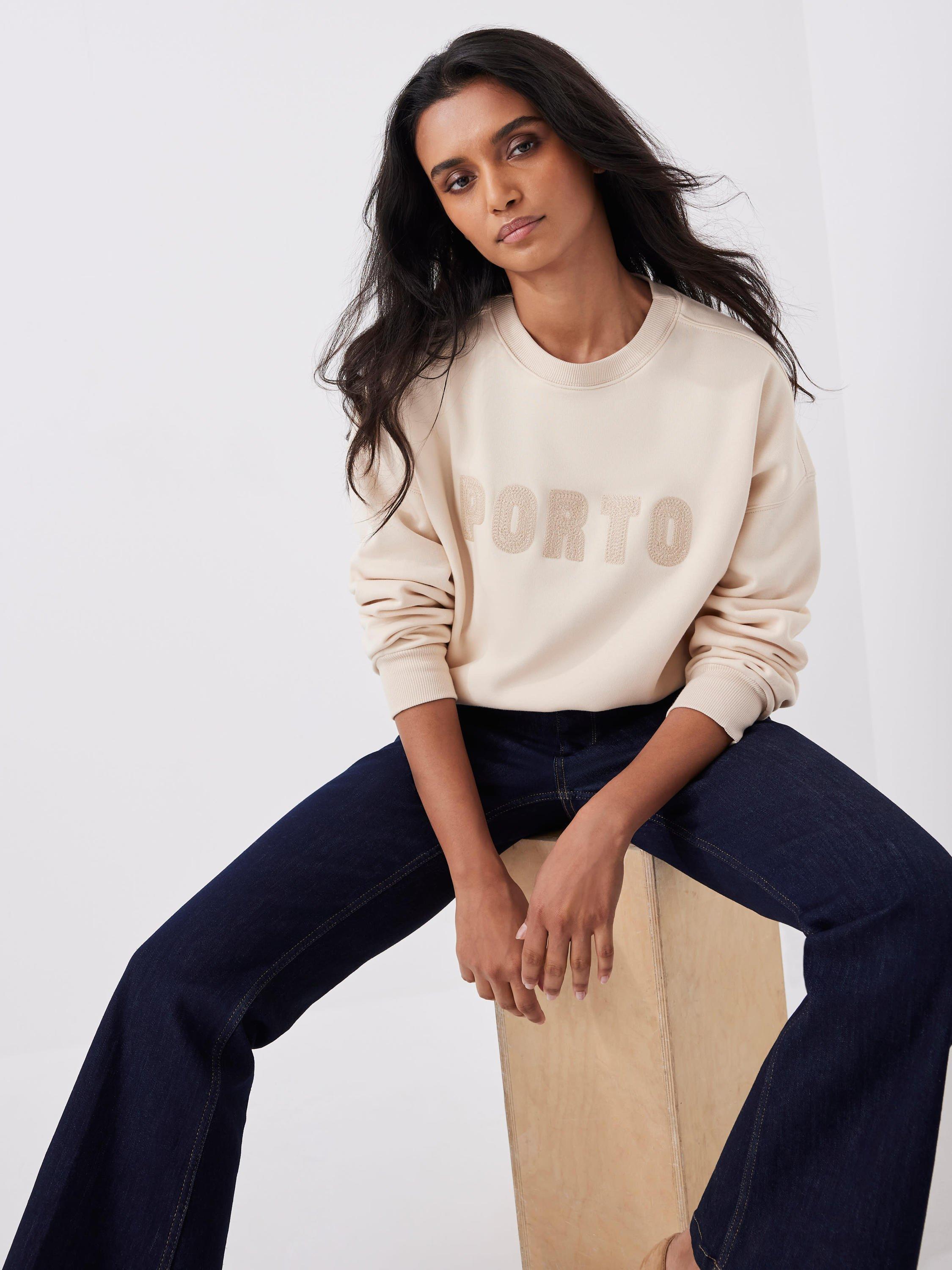 Product image 3 of 8, which shows Mint Velvet Porto Embroidered Motif Sweatshirt, Natural, XS
